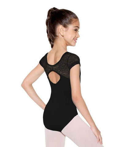 Child Floral Lace Cap Sleeve Leotard