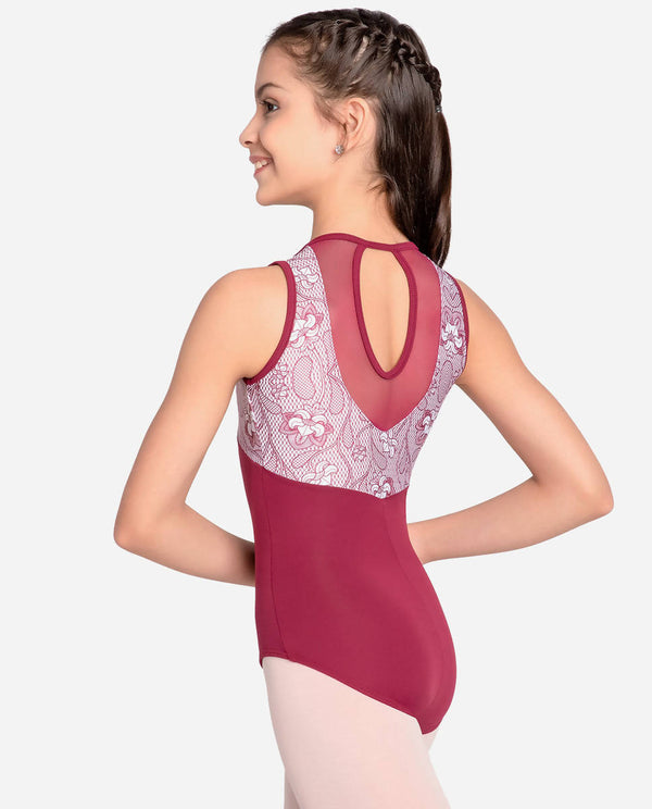 Child V-Neck Mesh Panel Leotard - Manette