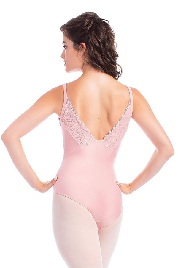 Adult Camisole Shimmer Leotard with Lace, V-neck Front and Deep V-back