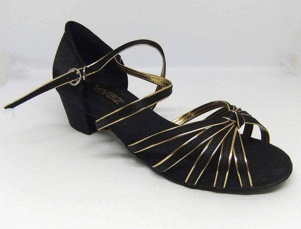 Marissa Cuban Heel Tan satin dance shoes - Black/Gold