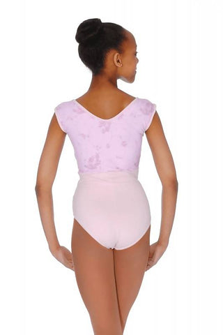 Girls Cap Sleeve with Soft Mesh Print Leotard - Light Lilac