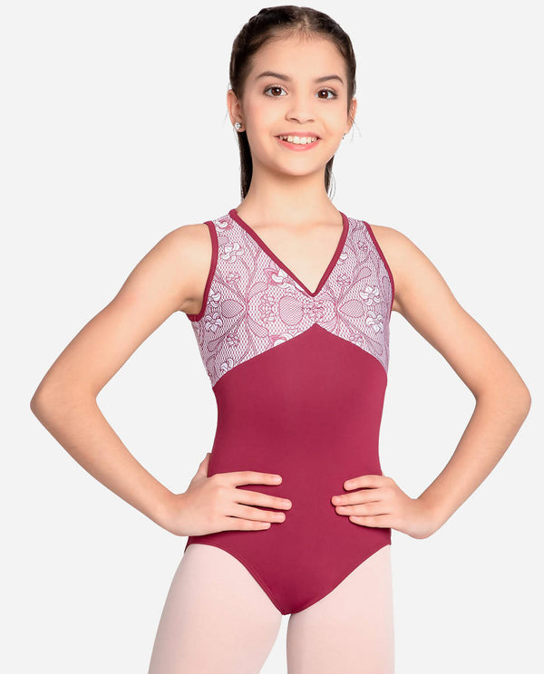 Child V-Neck Mesh Panel Leotard - Manette