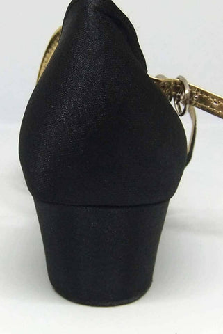 Marissa Cuban Heel Tan satin dance shoes - Black/Gold