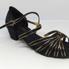 Marissa Cuban Heel Tan satin dance shoes - Black/Gold